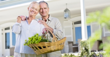 happy couple gardening
