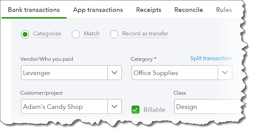 section in quickbooks